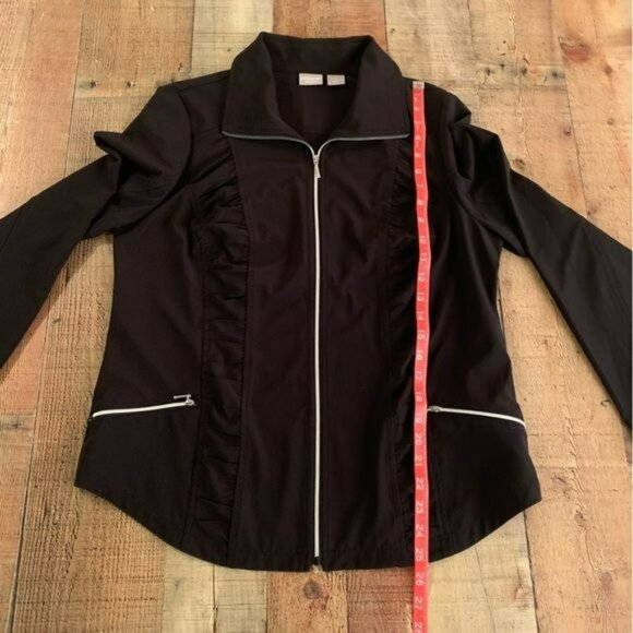 Chico’s womens black full zip lightweight top with ruffle detail -1 - Picture 3 of 8